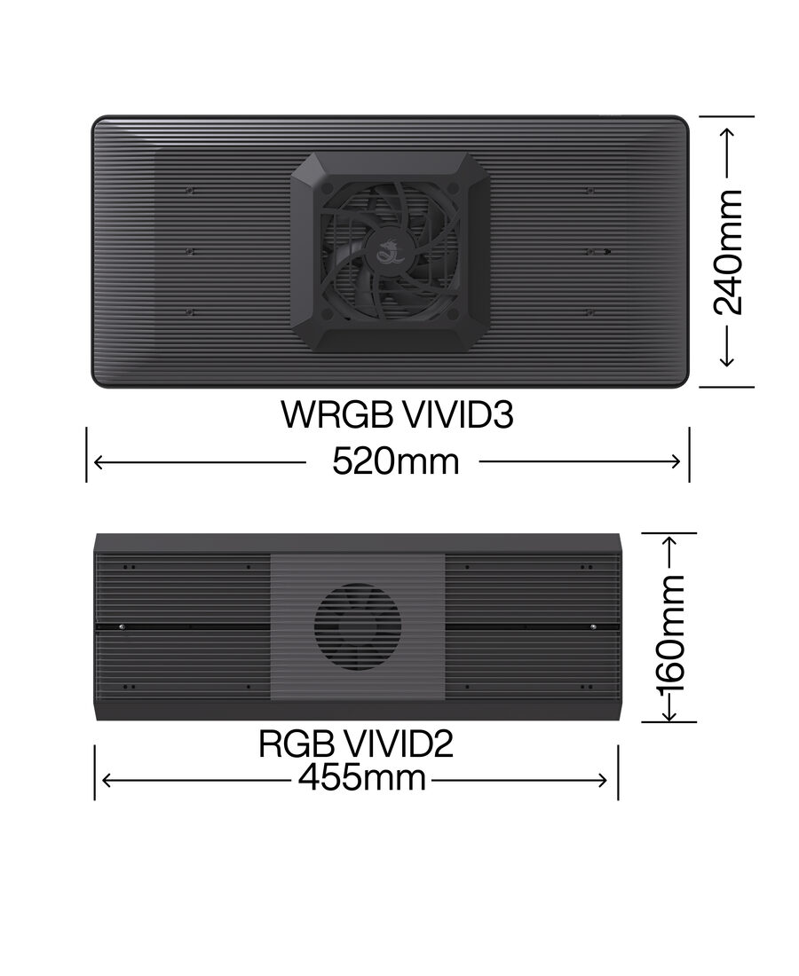 Chihiros WRGB VIVID 3 LED-Leuchte über Aquarium Frontansicht